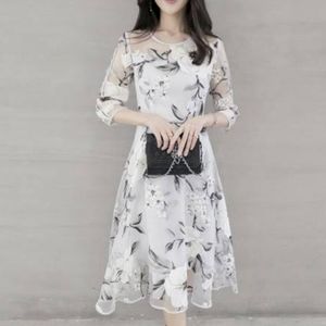 Flycurvy NEW XXL gray mother of the bride dress floral sheer lined